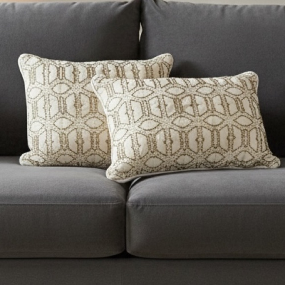 Cream Color Rectangle Pillows With 3D Gold Sequins